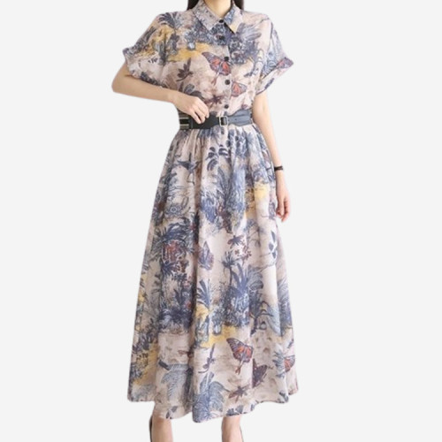 24SS SILKET FABRIC PRINTING LONG DRESS◈